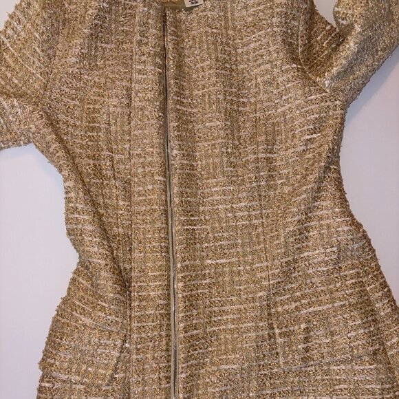 Oscar de la Renta Metallic Tweed Zip Long Coat Made in USA Elegant Chic size 10 - Picture 13 of 16